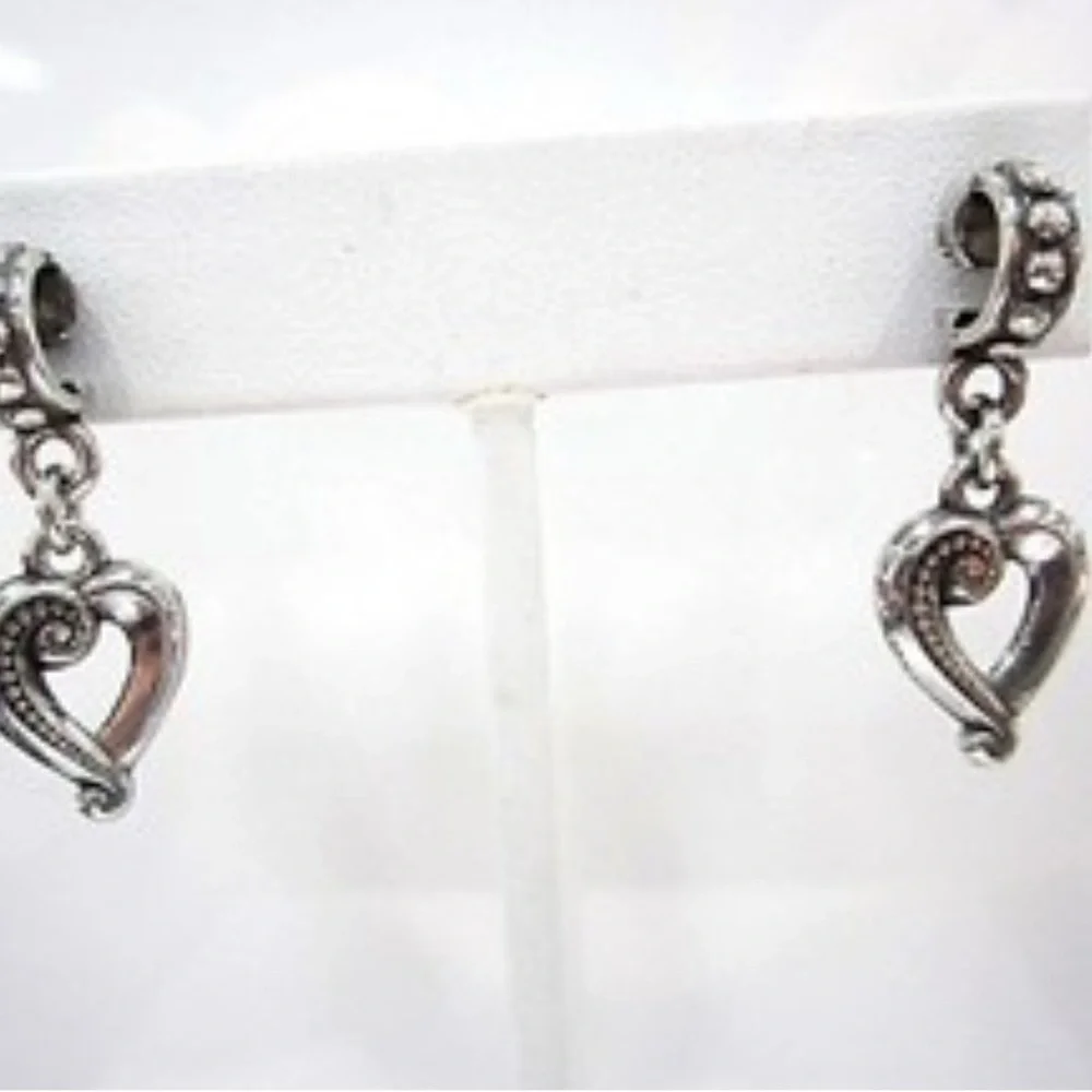 Retired Brighton Silvertone Heart Drop Earrings - Picture 1 of 3